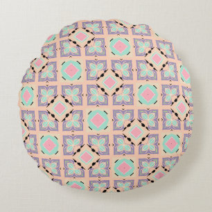Cojín Redondo Patrón de baldosas geométricas pastel Rosa menta