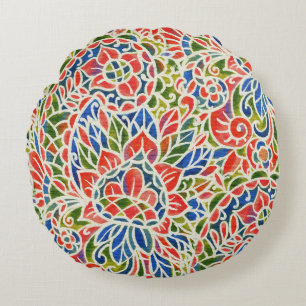 Cojín Redondo Patrón de Batik de impresión de paisley multicolor