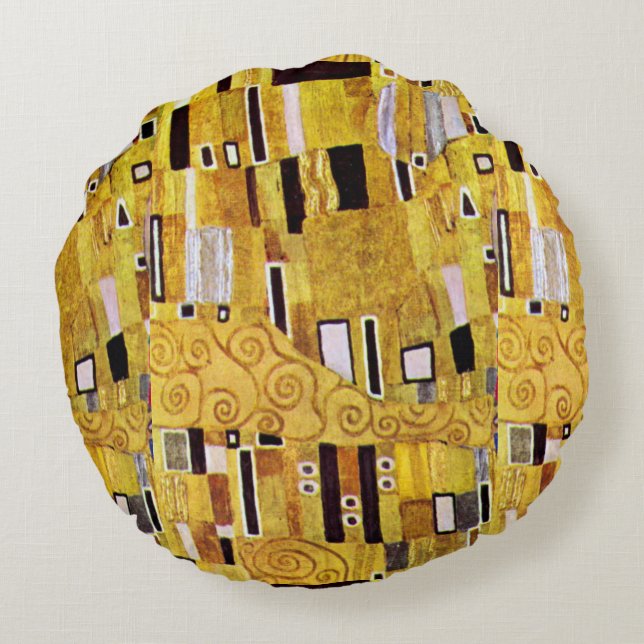 Cojín Redondo Patrón de besos de Gustav Klimt, Art Nouveau (Reverso)