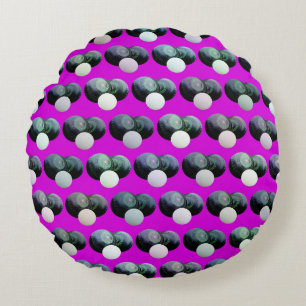 Cojín Redondo Patrón de bolos de césped magenta caliente,