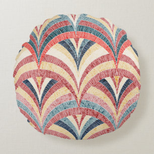 Cojín Redondo Patrón de bordado sin foco. Huella bohemia ondulad