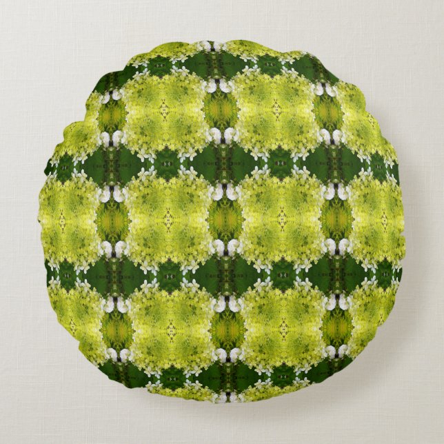 Cojín Redondo Patrón de brotes de hidrangea del resumen verde de (Anverso)