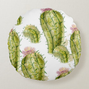 Cojín Redondo Patrón de Cactus acuarela