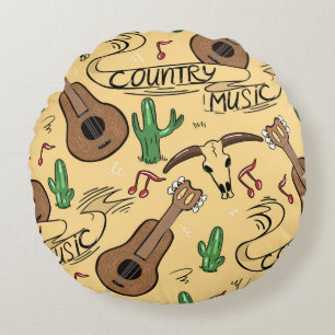 Cojín Redondo Patrón de cactus de guitarra de música country