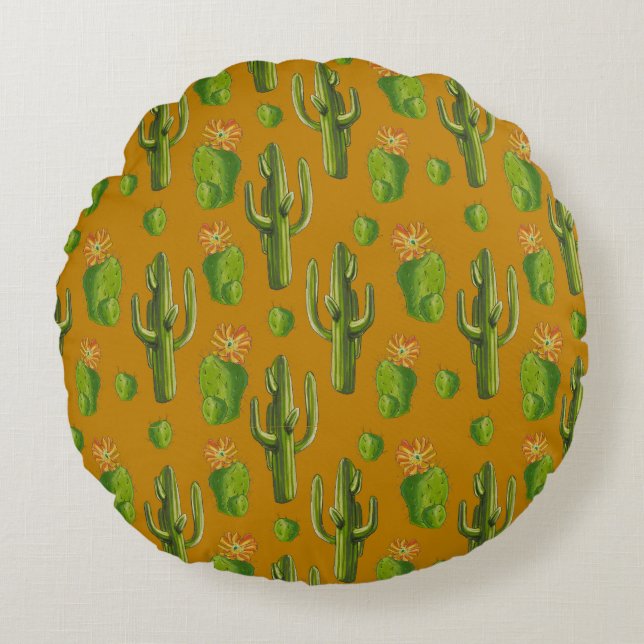 Cojín Redondo Patrón de Cactus salvaje (Anverso)