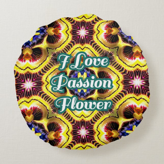 Cojín Redondo Patrón de Caerulea de Passiflora (Reverso)