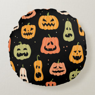 Cojín Redondo Patrón de calabaza sin fisuras de Halloween. Mano