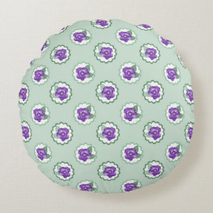 Cojín Redondo Patrón de calico verde púrpura suave