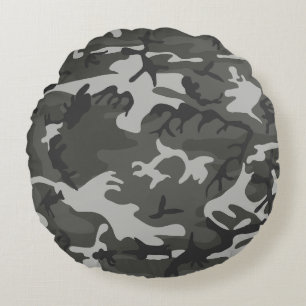 Cojín Redondo Patrón de camuflaje gris, patrón militar, ejército