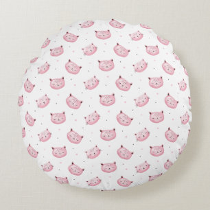 Cojín Redondo Patrón de Caritas de Gatito Sonriente