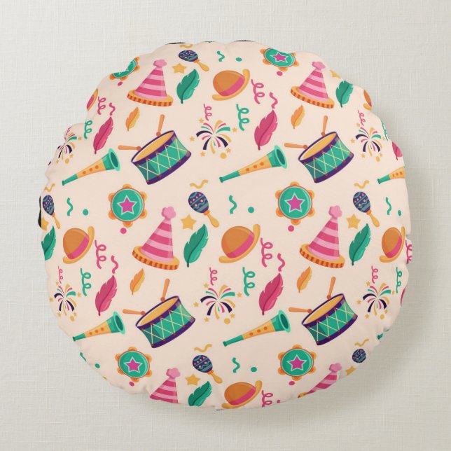 Cojín Redondo Patrón de carnaval (Anverso)
