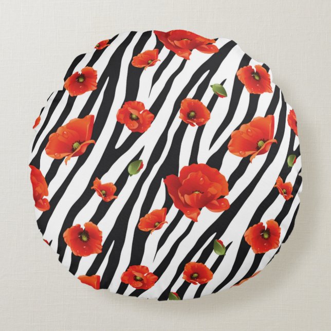 Cojín Redondo patrón de cebra en flor (Anverso)