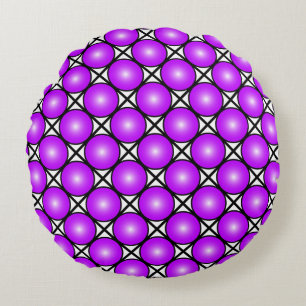 Cojín Redondo Patrón de celosía blanco negro con puntos rosados
