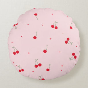 Cojín Redondo Patrón de Cereza Adorable Estética Rosa Sin Cost
