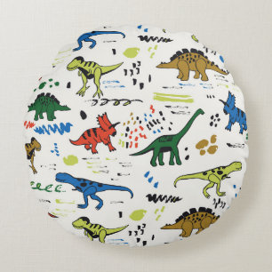 Cojín Redondo patrón de color gráfico de los dinosaurios diverti