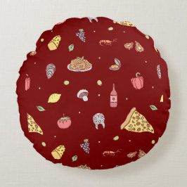 Cojín Redondo Patrón de comida italiana. Alimentos italianos sin