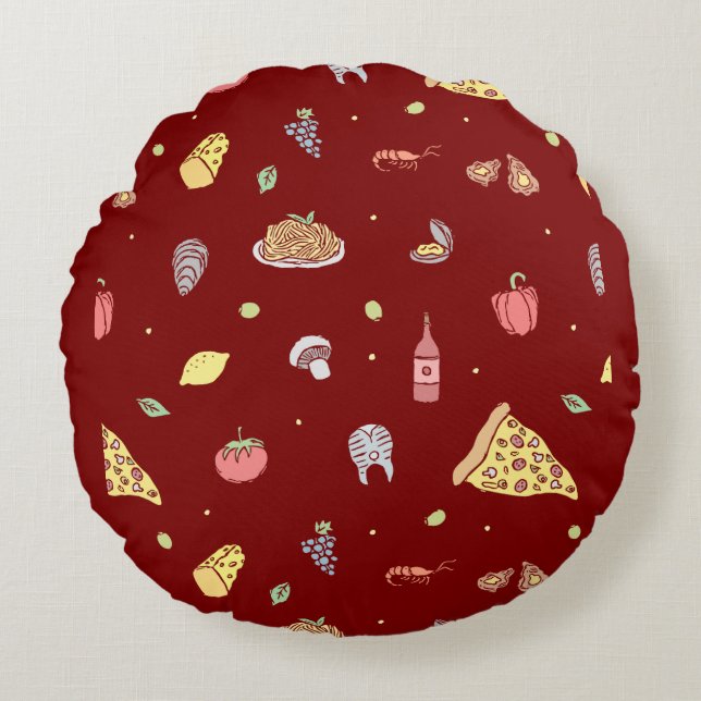 Cojín Redondo Patrón de comida italiana. Alimentos italianos sin (Anverso)