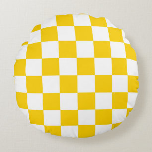 Cojín Redondo Patrón de comprobación de color blanco amarillo