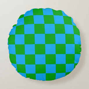 Cojín Redondo Patrón de comprobación verde azul