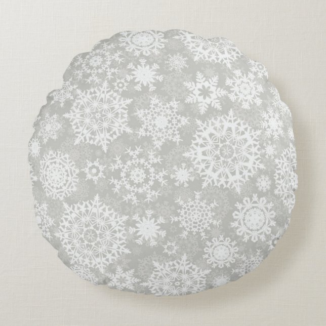 Cojín Redondo Patrón de copo de nieve (Anverso)