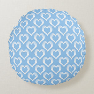 Cojín Redondo Patrón de corazón blanco azul