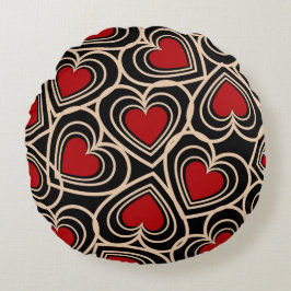 Cojín Redondo Patrón de corazón simple de corte negro y rojo