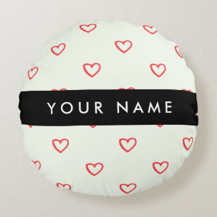 Cojín Redondo Patrón de corazones rojos, amor, tu nombre, person