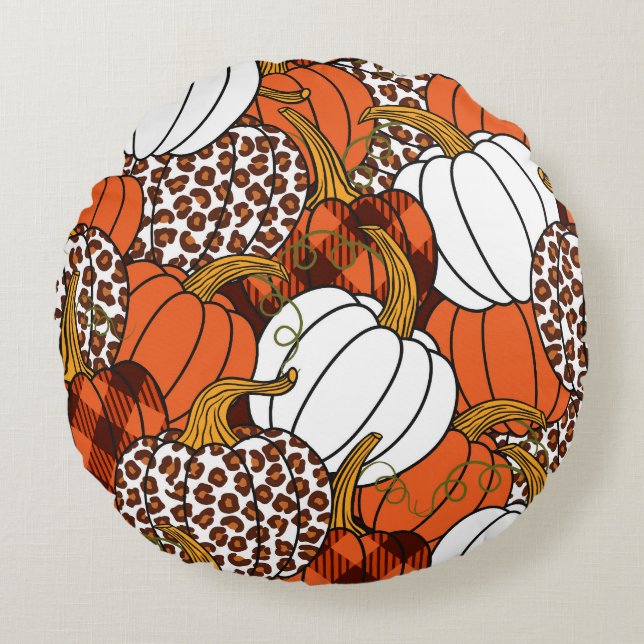 Cojín Redondo Patrón de cosecha de la calabaza de mosaico (Anverso)