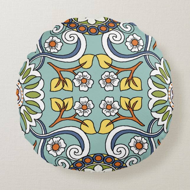 Cojín Redondo Patrón de cosecha de medallón de estilo turco (Anverso)