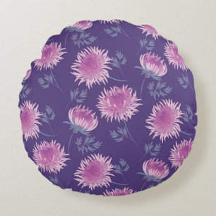 Cojín Redondo Patrón de cosecha violeta de crisantemo flor