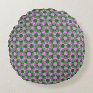 Cojín Redondo Patrón de cuadrado de damero abstracto verde rosa