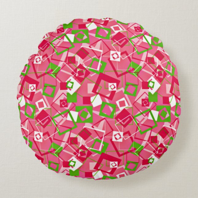 Cojín Redondo Patrón de cuadrados retro (Anverso)