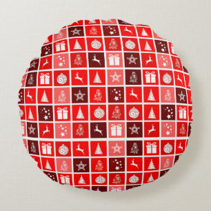 Cojín Redondo Patrón de cuadrícula de Navidad roja moderna minim