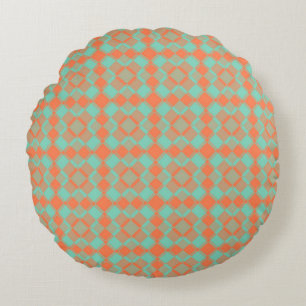 Cojín Redondo Patrón de cuadros argyle turquesa coral