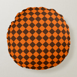 Cojín Redondo Patrón de cuadros de diamante naranja marrón