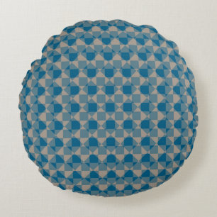 Cojín Redondo Patrón de cuadros diamantados de cuadros azules gr