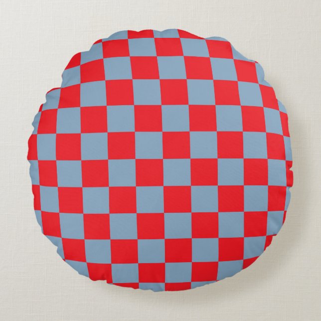 Cojín Redondo Patrón de cuadros gingham rojo azul (Anverso)