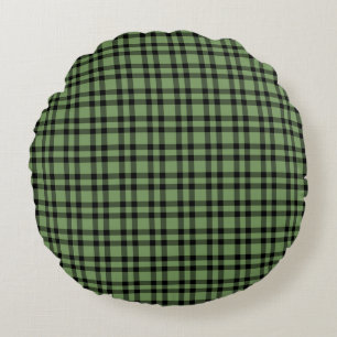 Cojín Redondo Patrón de Cuadros Verde y Negro