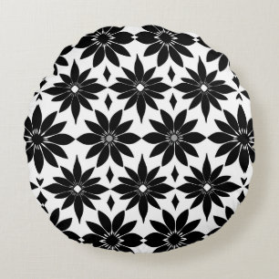 Cojín Redondo patrón de Damasco en blanco y negro