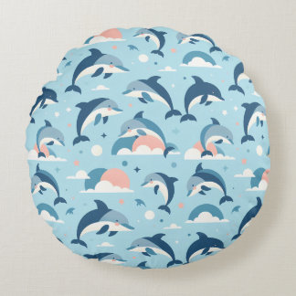 Cojín Redondo Patrón de delfines lúdicos