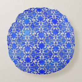 Cojín Redondo Patrón de desplazamiento de baile azul gris platea