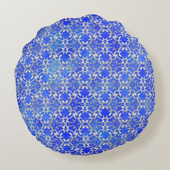 Cojín Redondo Patrón de desplazamiento de baile azul gris platea (Reverso)