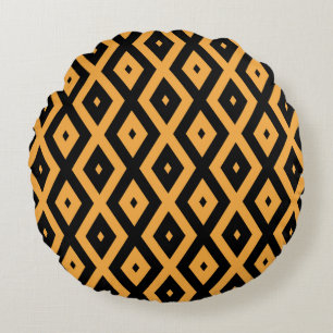 Cojín Redondo Patrón de diamante amarillo y negro