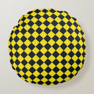 Cojín Redondo Patrón de diamante de cuadros amarillo negro