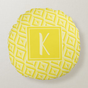 Cojín Redondo Patrón de diamante de tres tonos amarillo monogram