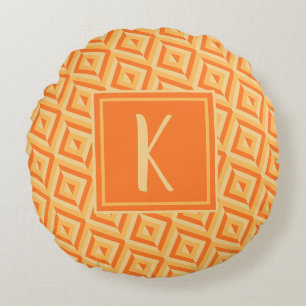 Cojín Redondo Patrón de diamante de tres tonos naranja Monogram