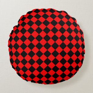 Cojín Redondo Patrón de diamante negro rojo