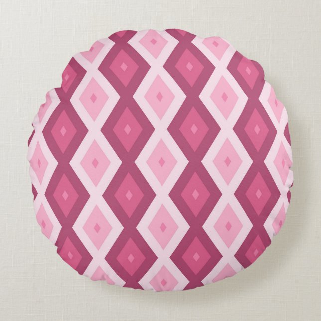 Cojín Redondo Patrón de diamante rosa (Anverso)