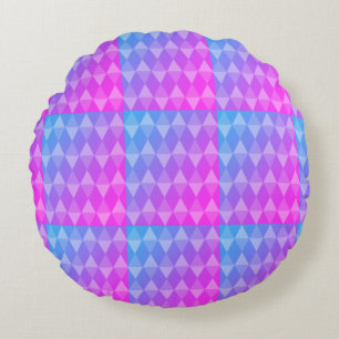 Cojín Redondo Patrón de diamante rosa, púrpura, azul