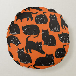 Cojín Redondo Patrón de dibujo de mano para gatos personalizados